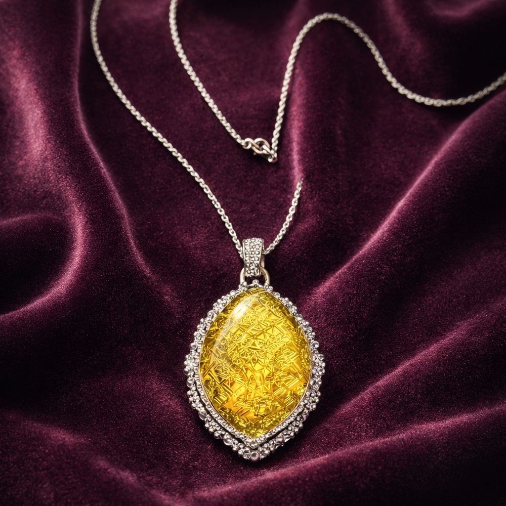 VTG RMN Sterling Silver Yellow Botanical Intaglio Statement Necklace 24g